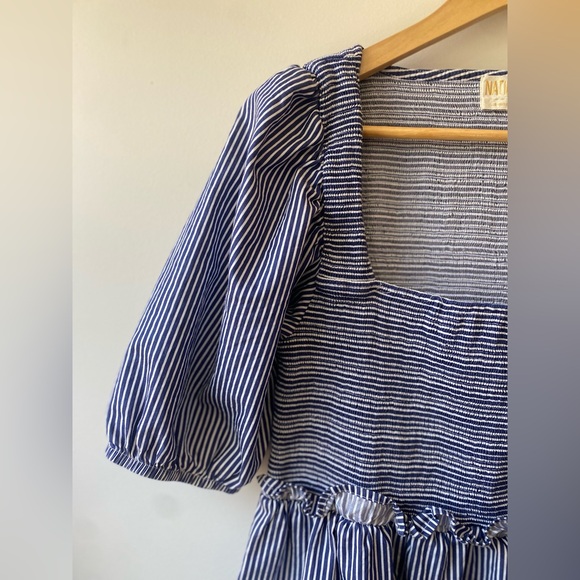 Nation LTD | Large Blue and White Striped 100% Pima Cotton Smocked Dress‎ - Picture 4 of 6